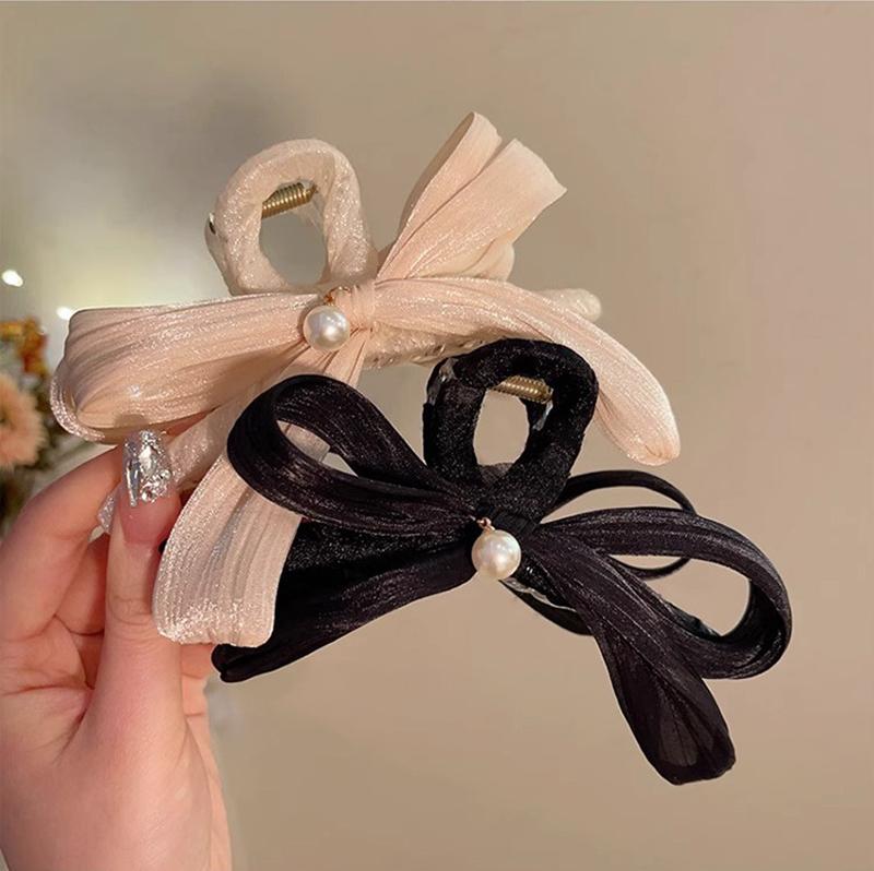 Elegance Bowknot Hair Clip For Women Girls Simple Pearl Hair Claw Large Hairpin Shark Clip Hair Accessories Gifts