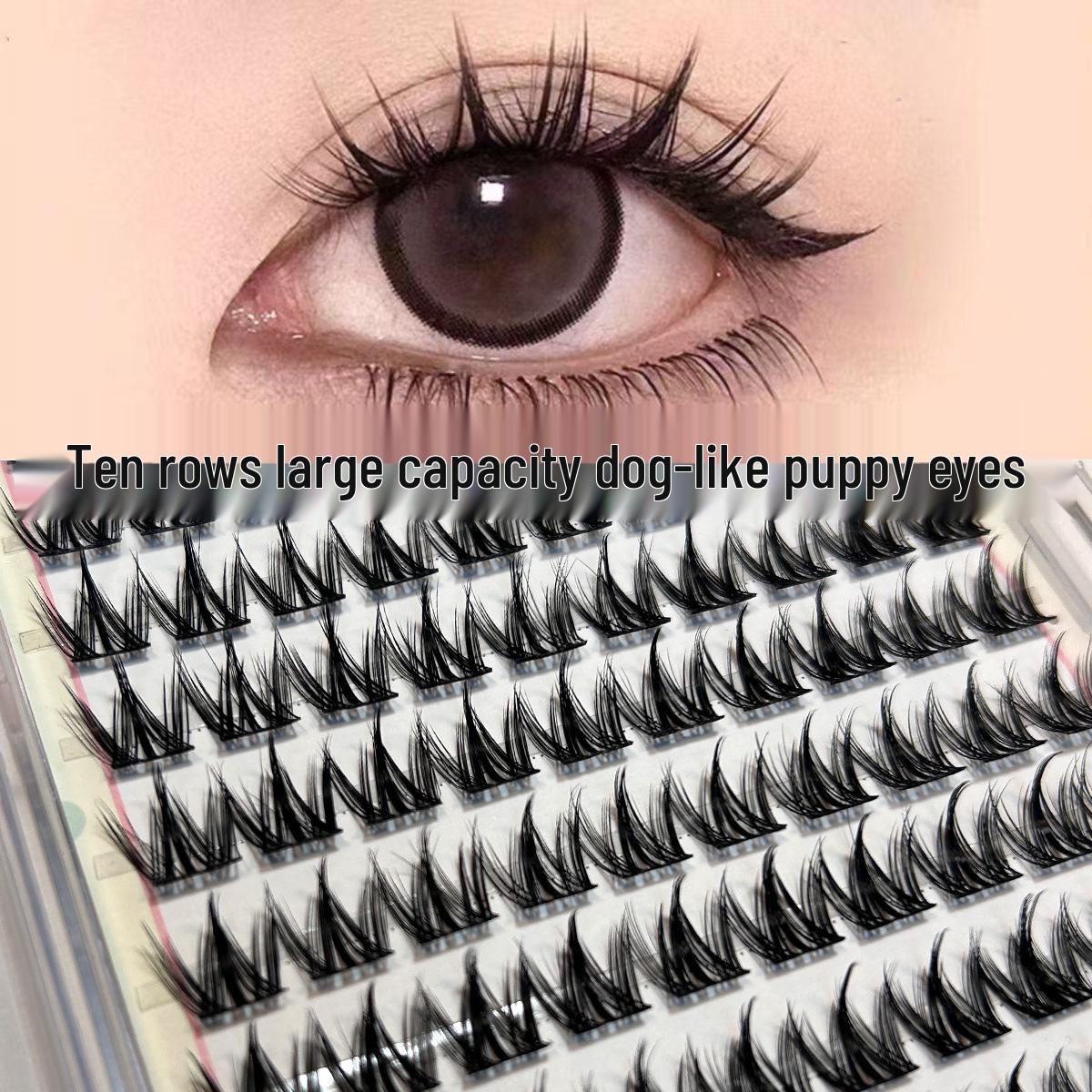 

Ten Row Clustered Glue-Free Natural Dog-Eye False Lashes Six Rows Glue-Free Dog Type