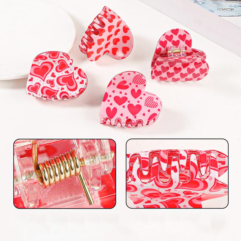 Valentine's Day & Party Heart Shape Fashion Hair Claw Clips Red Pink Heart Print Acetate/Acrylic Hair Clamps for Women