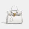 25cm Borsa Birkin Classica Moda Motivo Coccodrillo Lusso Donna Grande Capacità Tote Spalla a Tracolla Borsa Media Materiale PU Morbido Chiusura con Fibbia