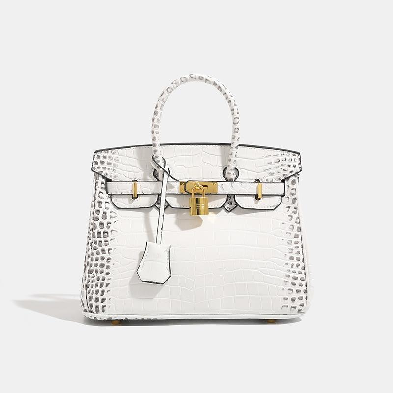 25cm Borsa Birkin Classica Moda Motivo Coccodrillo Lusso Donna Grande Capacità Tote Spalla a Tracolla Borsa Media Materiale PU Morbido Chiusura con Fibbia