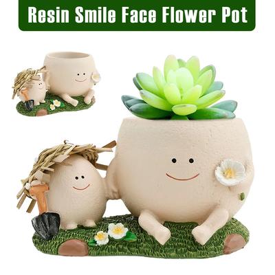 Resin Smile Face Flower Pot Cute Chair Succulent Pots with Drainage Versatile Face Planting Pot for Indoor Outdoor Garden Decor
