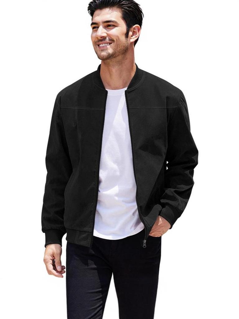 Men's European Suede Stand Collar Zipper Jacket - Plus Size Autumn Casual Coat