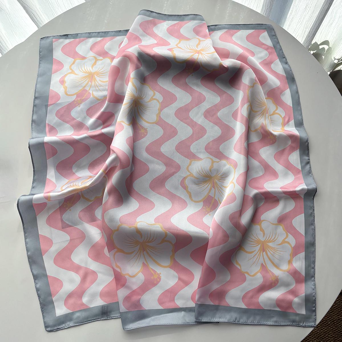 

Luxury Square Scarf For Women Floral Imitation Silk Scarves Bandanas Stripe Hijab Neckerchief For Beach Elegant Shawl Wraps