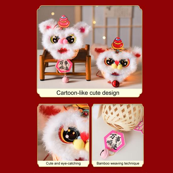 Chinese Spring Festival Lion Dance DIY Lantern Kit Light Up Handheld Bamboo Lantern Traiditional Furry Animal Shaped Lantern for Chinese New Year