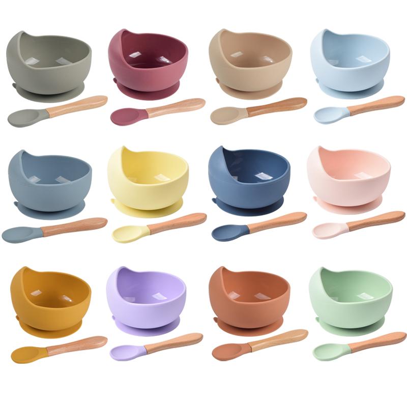 Silikon-Baby-Futternapf, Geschirr für Kinder, wasserdicht, Saugnapf mit Löffel, Kindergeschirr, Küchengeschirr, Babysachen, BPA-frei