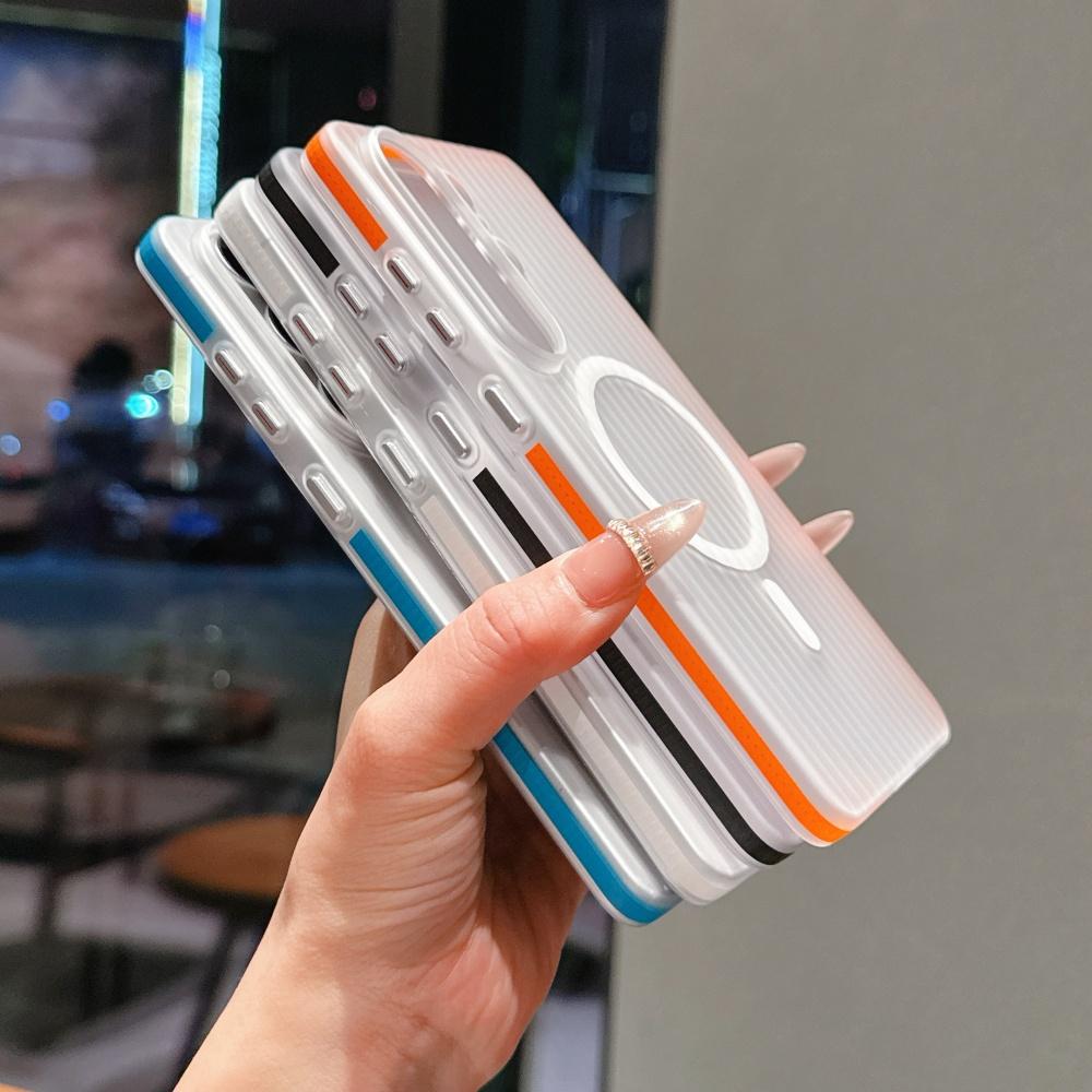 3D Stripes Transparent Magnetic Phone Case for Samsung Galaxy S24 S25 S26 Ultra Plus Wireless Charge Ultra Slim Shockproof Cover