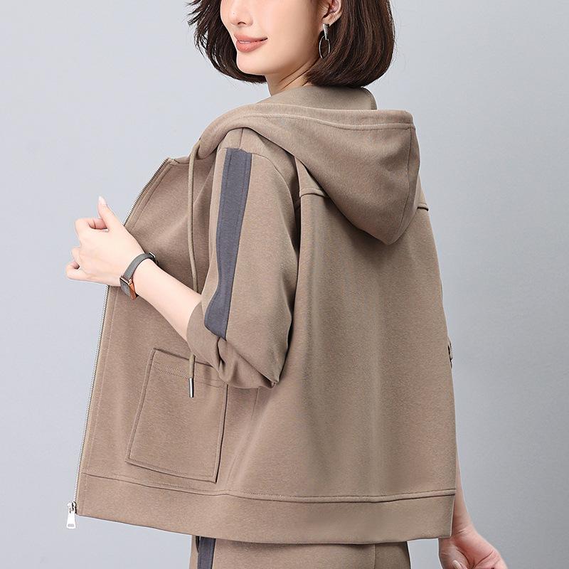 

Women s Hooded Short Cardigan - Spring/Autumn 2024 Versatile Casual Top for Mothers XXXL, 145-160 jin темно-сірий