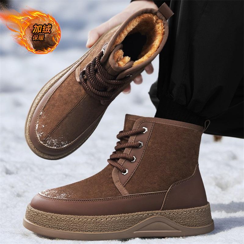 High-top Shoes Winter Velvet Thickened Warm Cotton Shoes Outdoor Waterproof and Non-slip Sports Thick Sole Heightening Martin Boots