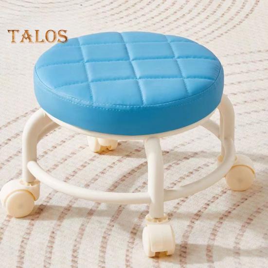 Nízká rolovací stolička s otočnými koly o 360 stupňů Polstrované sedátko z umělé kůže s kovovými nohami Robustní otočná sedací stolička