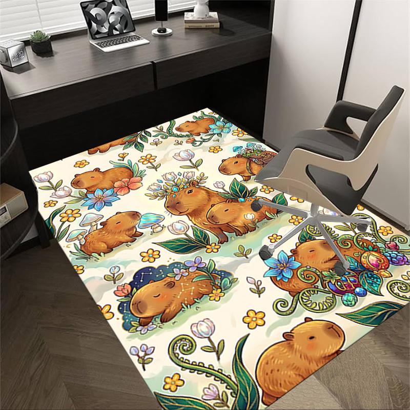 

1PC Capybara Flowers Non-Slip Floor Carpet Compatible for Office&Living Room&Bedroom&Dining room - Soft & Pattern-G0369 60cm by 90cm