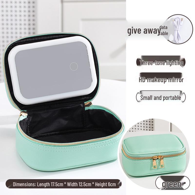 In Stock: Waterproof PU Makeup Bag with Light Design - Portable and Perfect for Travel