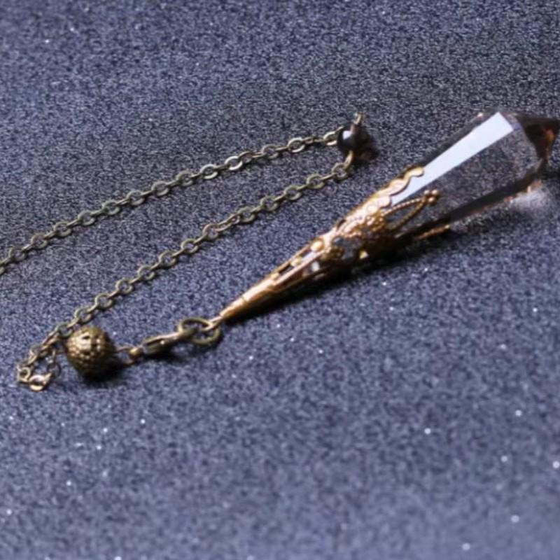 Natural Crystal Pendant with Smoky Quartz, Amethyst, Brown Quartz, Obsidian, Tiger's Eye, and White Crystal