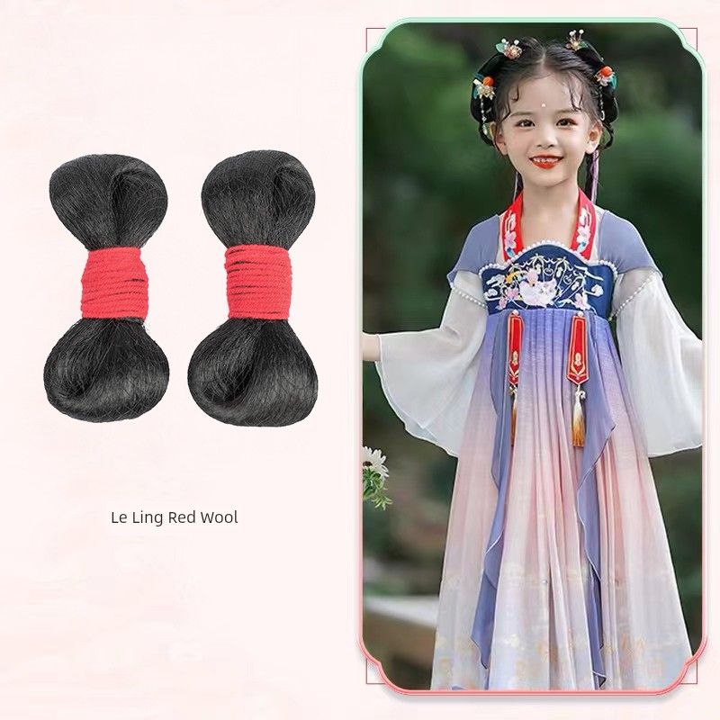 Ancient Costume Wig Kids Cute Bows Hair Bag Ancient Style Han Chinese Clothing Cute Bun Combination Style Girls Performance Bun