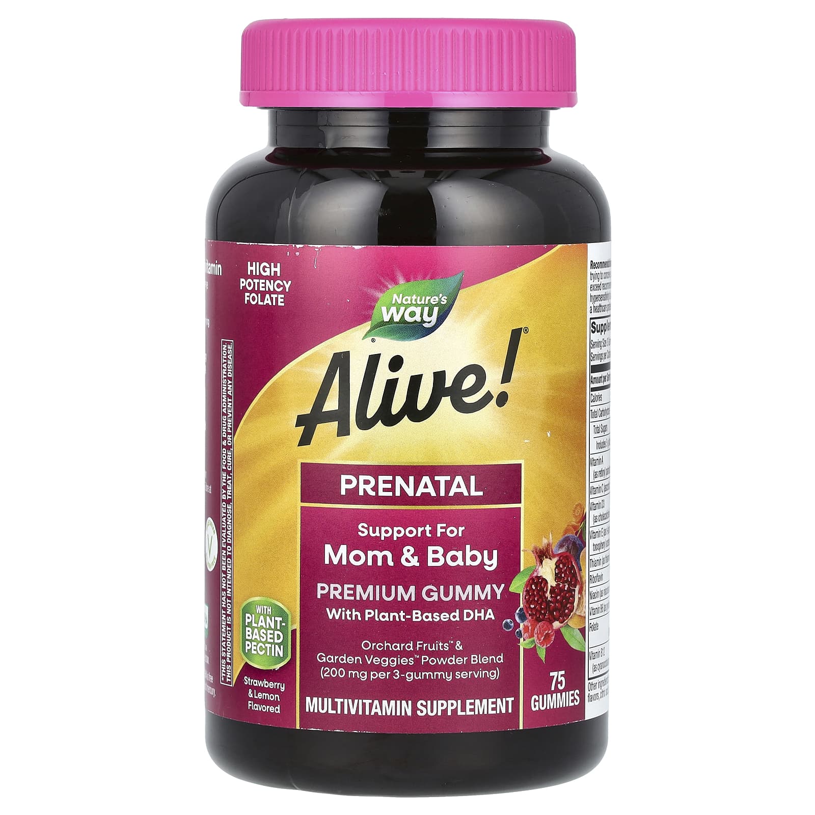 

Nature s Way, Alive! Daily support premium for pregnant women, strawberry & lemon, 75 gummies