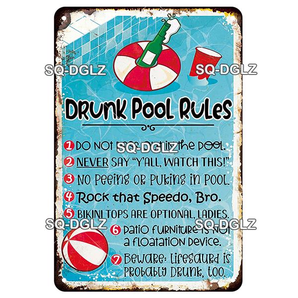 SQ-DGLZ Vintage Warning Pool Rules Metal Sign Plate Tin Sign Plate Home Bar Door Wall Decor Sticker Decoration Plaque Poster