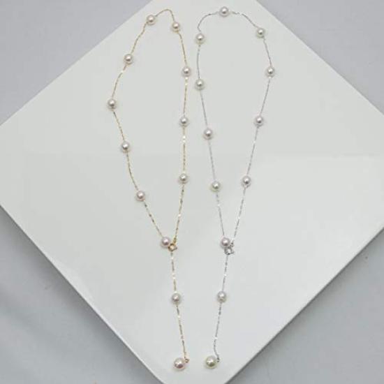 Pearl Akoya Pearl Station Genuine Akoya Pearl Necklace, K14WG, Necklace, 6mm-6.5mm, Design, (K14WG), 15576-2