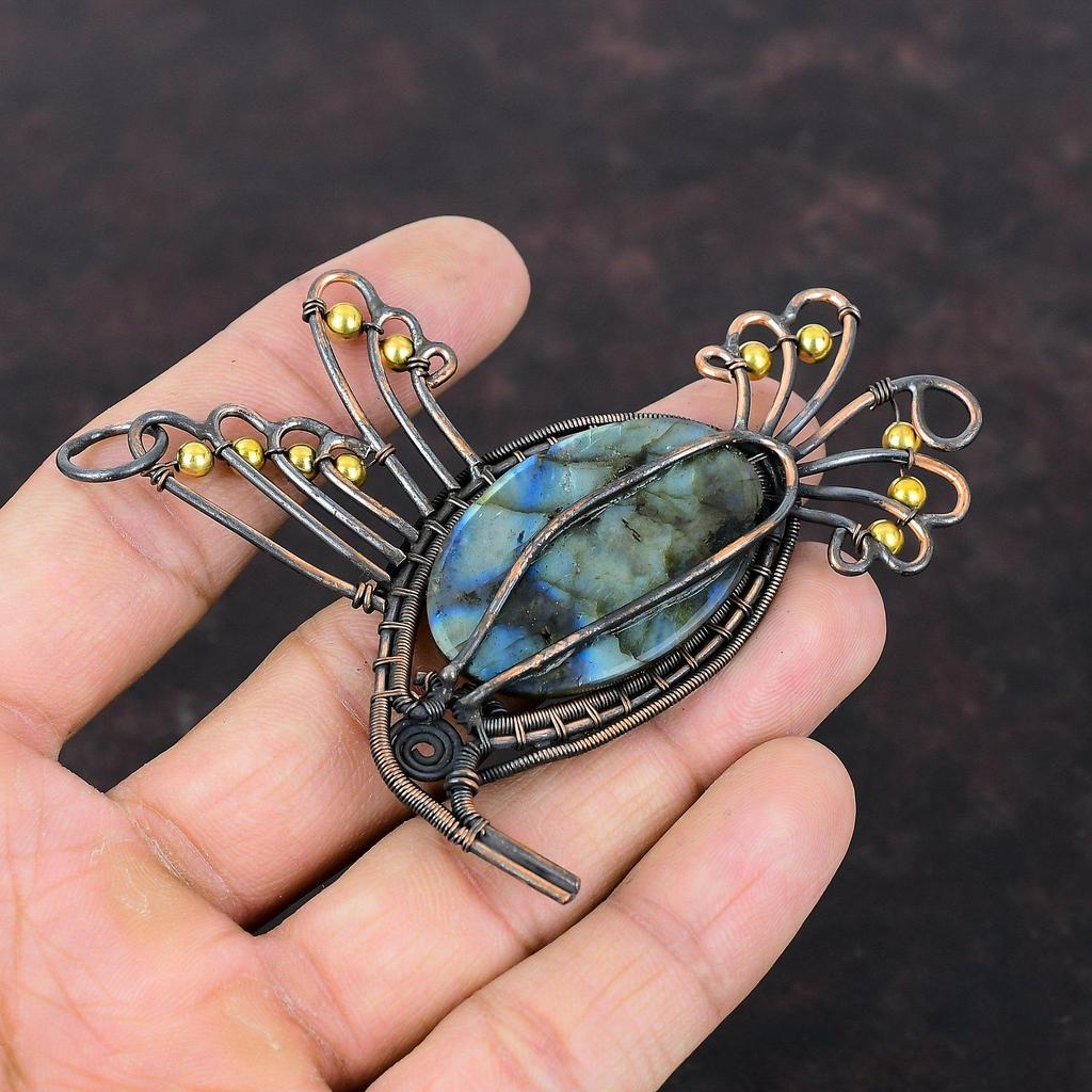 Labradorite Pendant Copper Wire Wrapped Pendant Handmade Pendant Labradorite Gemstone Jewelry Bird Pendant Copper Jewelry Pendant For Gift