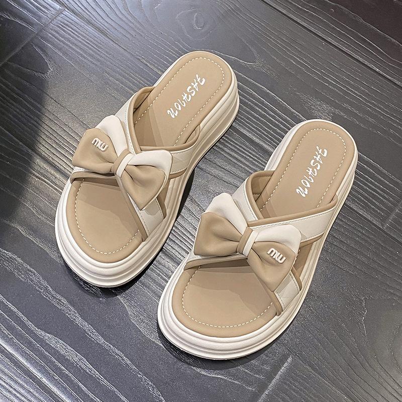 2025 summer new thick-soled trendy slippers women's fashion small fresh with skirt bow thick-soled slippers women