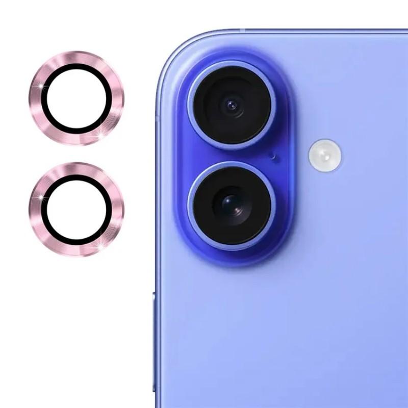 

For iPhone 16/iPhone 16 Plus Camera Lens Protector WANLONFENG Metal CD Texture Tempered Glass Lens Film Pink