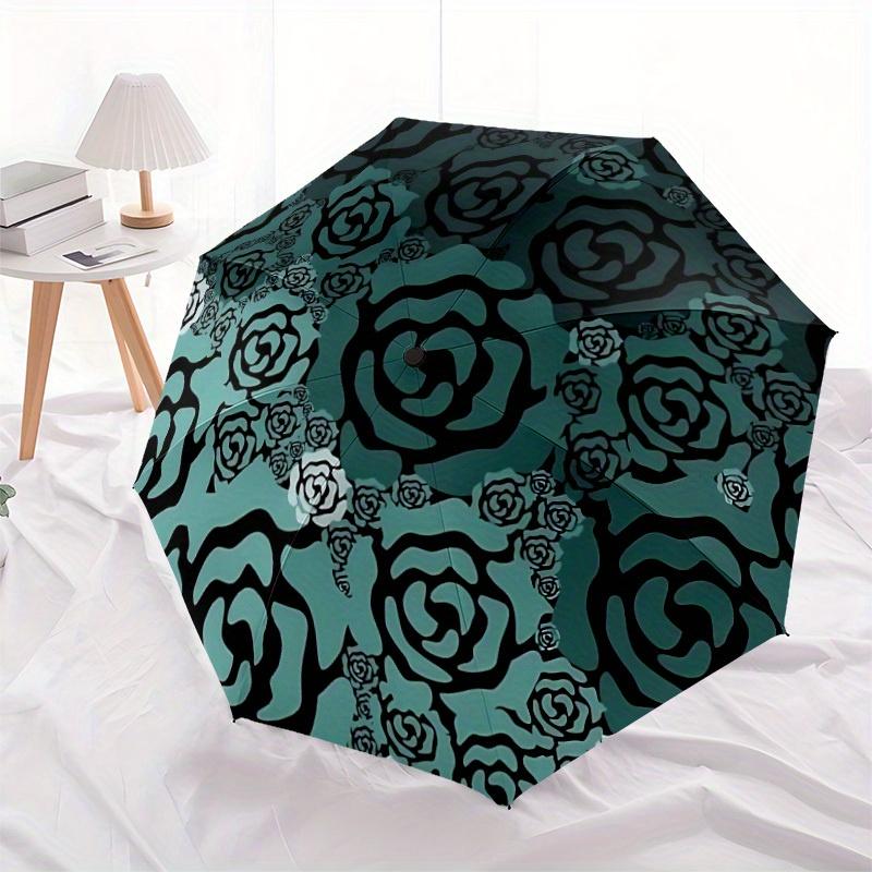 1pc Rose Pattern Automatic Umbrella High Quality Canopy, Portable Folding Umbrella With, Ideal Gift for - Travel, Everyday, Formal Events, Stylish Acc