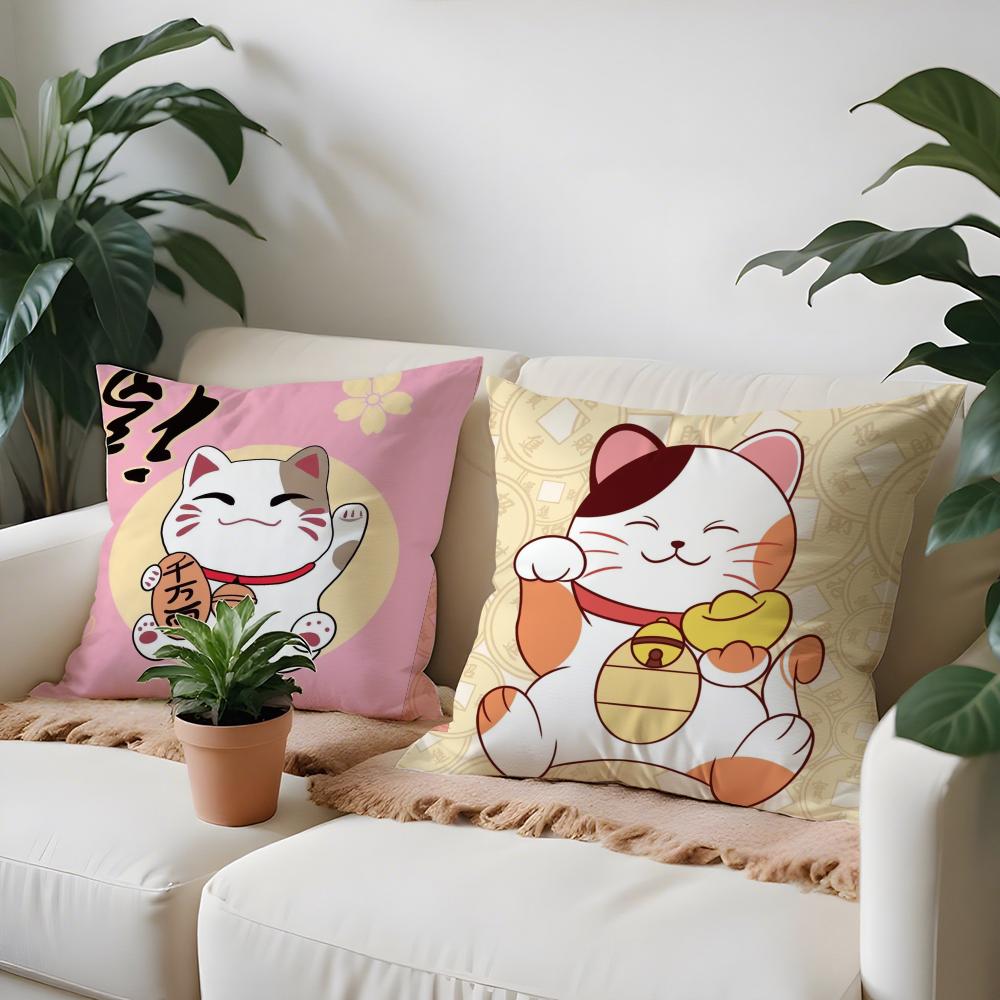 Rich Luck Money Cat Pillow Case Living Room Sofa Decorative Cushion Cover Simple Household Light Luxury Printed Pillow