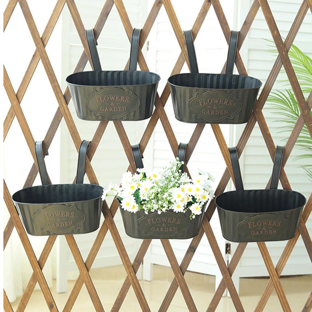 Metal Iron Hanging Flower Pots Wall Mounted Window Box Outdoor Plants Planter Railing Planter Oval Hanging Pot Home Decor