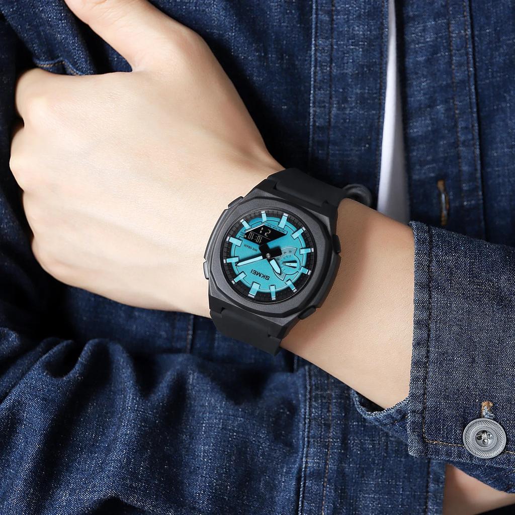 SKMEI 2091 Fashion Classic Men Silicone Strap Wristwatches Dual Time Led Analog Waterproof Digital Sports Luminous Hands Watches