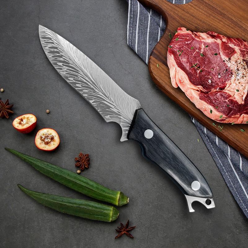 Damascus Boning Knife Kitchen Butcher's Knife with Wood Handle Premium Vegetable & Meat Cutter Tools Includes Protective Sheath