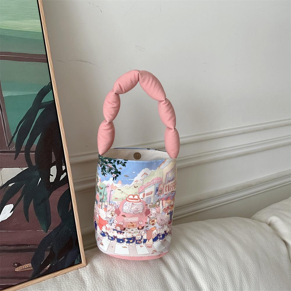Printed Cute Cartoon Small Canvas Tote Bag For Women Lightweight Handbag Soft