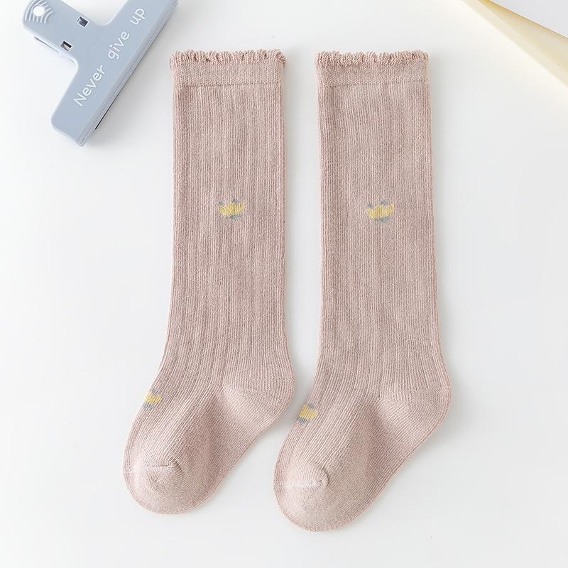 Spring Summer Thin Baby Girl Long Socks Soft Cotton Breathable Stockings Flower Print Anti Slip Floor Sox Knee Protection Sokken