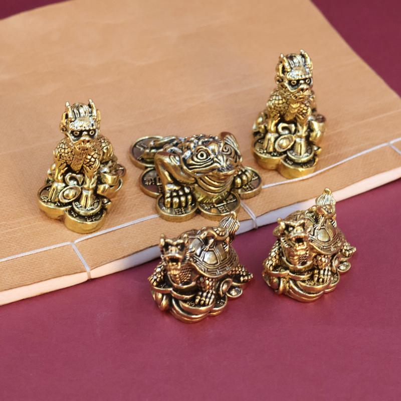 Brass Three-Legged Golden Toad Mother and Child Dragon Turtle Kirin Ornament Home Decoration Gift One Piece Dropshipping