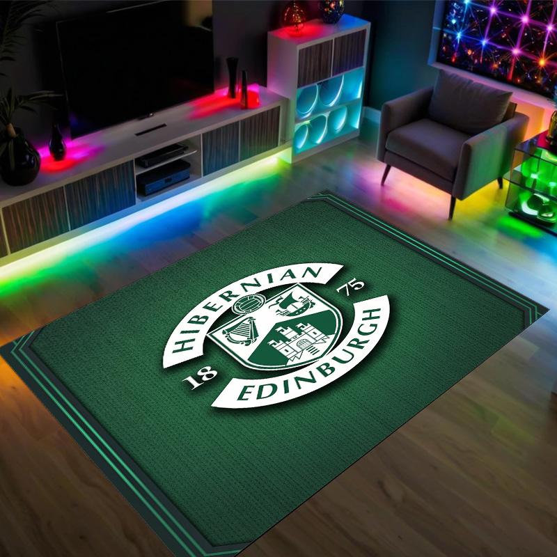 Hibernian FC Design Kristall Samt Teppich Gemütlich Nicht?Rutschfester Teppich mit Aufdruck für Schlafzimmer Wohnzimmer Eingang