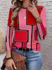 Fashion Women's Long Sleeve T-Shirts Geometric Splice 3D Printed Round Neck Fall Spring Tops Tees Oversized Women's Clothing