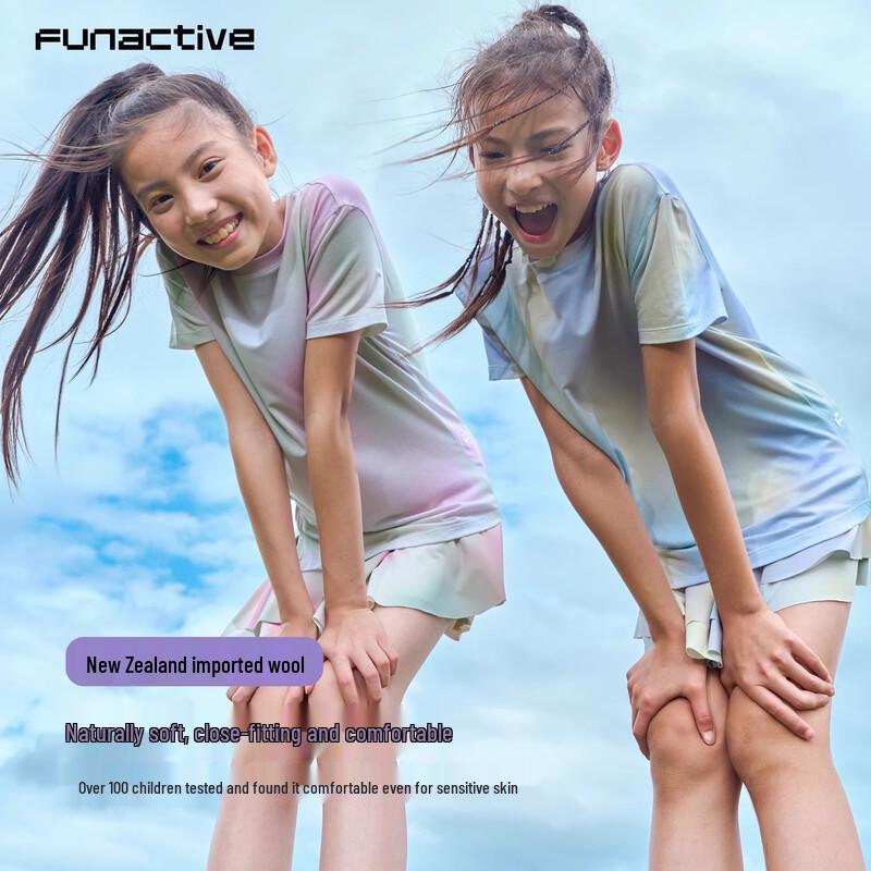 FUN ACTIVE Girls  New Zealand Wool Blend Quick-Dry Tie-Dye T-Shirt 150