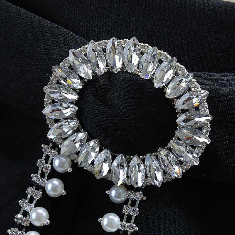 Pantalones cortos de traje con incrustaciones de diamantes con cuentas Pantalones anchos de cintura alta elegantes para mujer