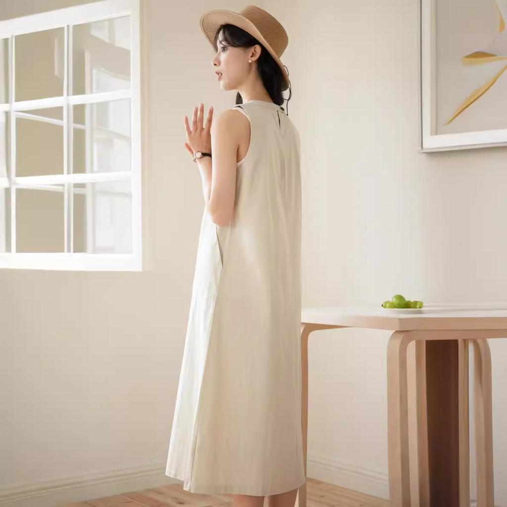 Summer new clean and simple niche sleeveless tooling dress femininity long dress