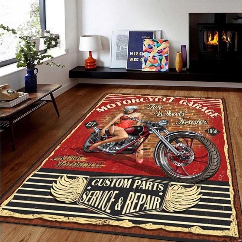 Retro Motorcycle Area Rug Carpet Moto Fans Non-slip Large Door Step Mat Bathmat for Living Room Bedroom Entrance Home Decoration