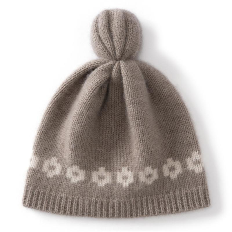 Cashmere jacquard handball knitted hat women's autumn and winter warm ear protection versatile hat solid color pullover hat