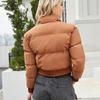 Winter Short Cotton Jacket Women's Long Sleeved High Neck Warm Jacket Loose Casual Bread Jacket Solid Color Punk Jacket Down Jacket