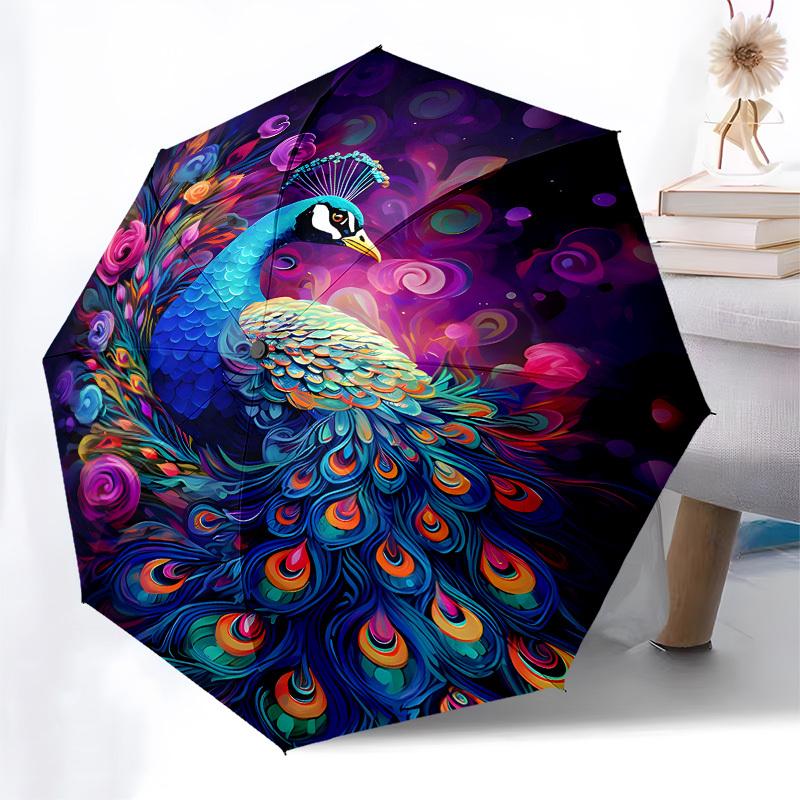 1pc Colorful Peacock Floral Artwork Umbrella with Plastic Handle,Suitable for All Seasons Home Travel Outdoor UmbrellaB1645
