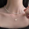 Silver-dusted Freshwater Pearl Double-layered Layered Necklace, Collar Chain, Elegant and Cool Style Neck Chain