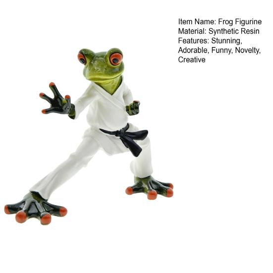 Taekwondo Frog Figurine Black Belt Green Frog Statue Resin Martial Arts Animal Sculpture