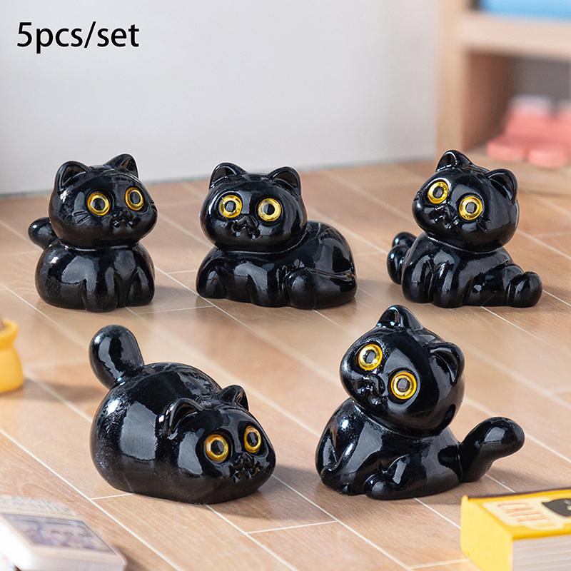 5Pcs/Set Black Cat Ornament Mini Figurines Miniature Resin Cute Kitten Micro Landscape Crafts Small Ornaments Desktop Decoration