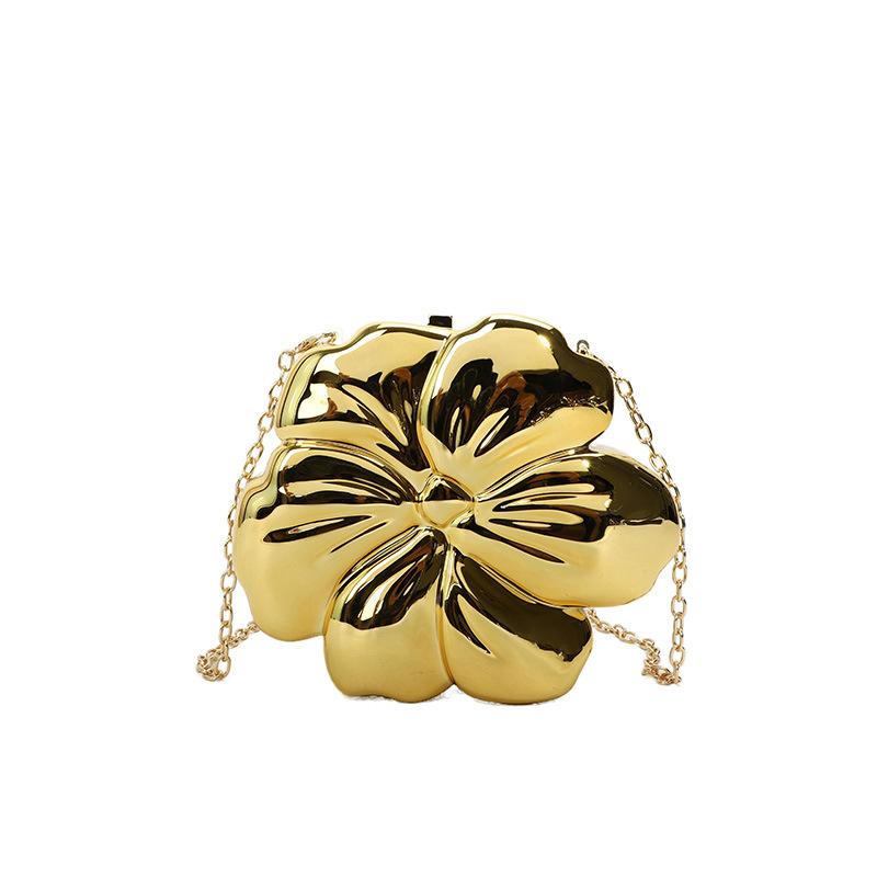 Fashion Metal Flower Shaped Crossbody Bag for Women Gold Box Shoulder Bags Shinny Evening Party Clutch Bag Small Phone Purses