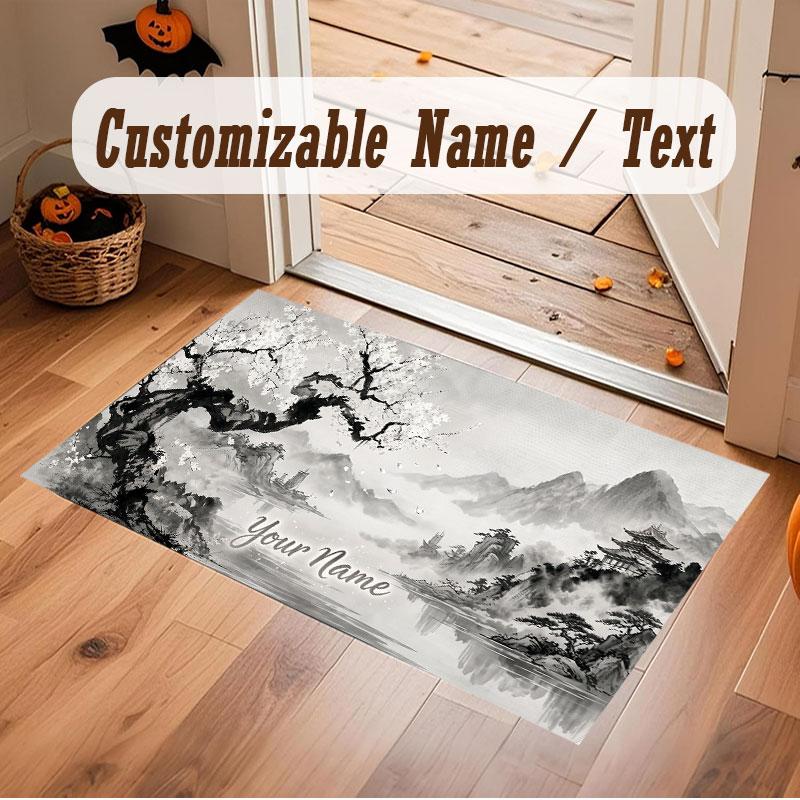 Floral Garden Theme Crystal Velvet Floor Rug Personalized Custom Name Text Warm Carpet Home Decoration