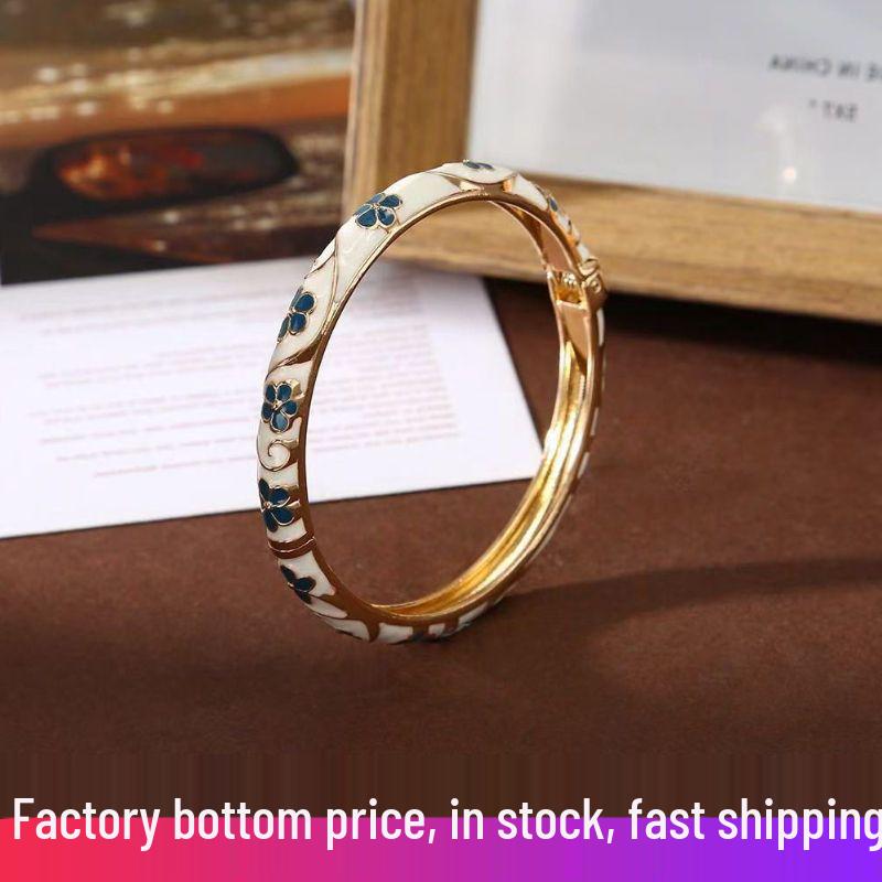 Retro Chinese-Style Women's Enamel Drip Oil Alloy Bracelet