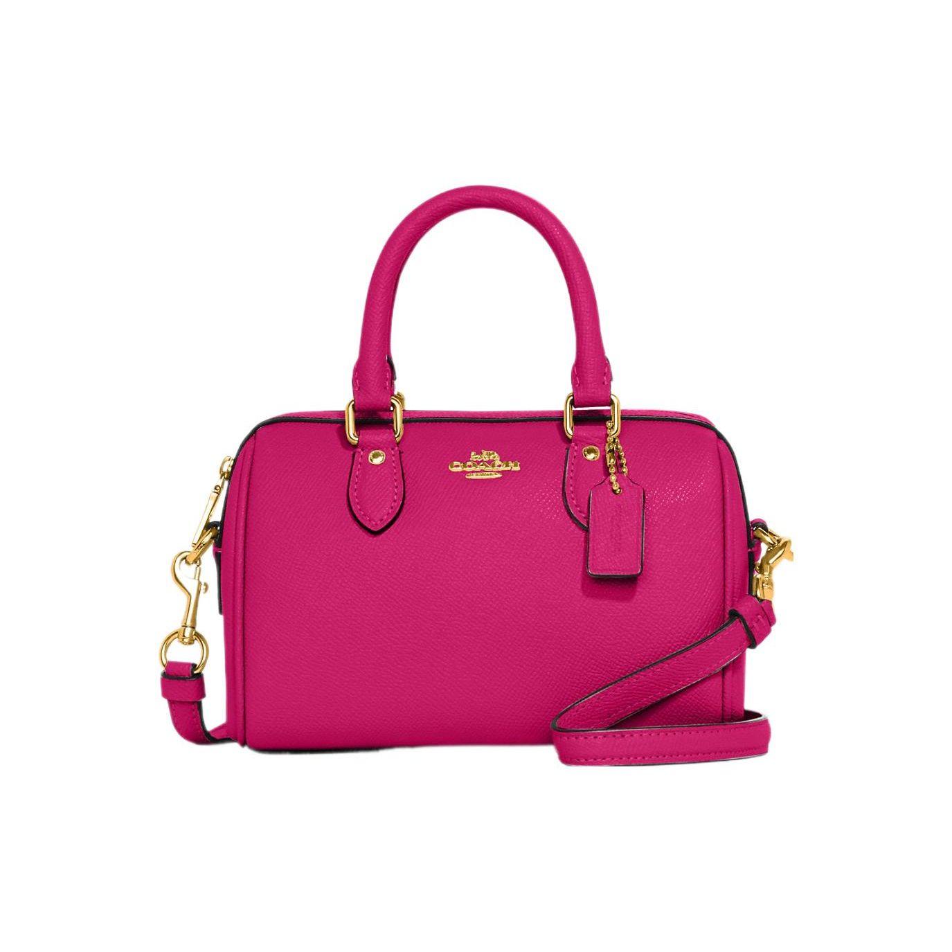 Coach Women's Red Rowan 18 Solid Color Logo Letter Hardware Zipper Closure Boston Bag Handbag Cherry- Ch157-Imajn