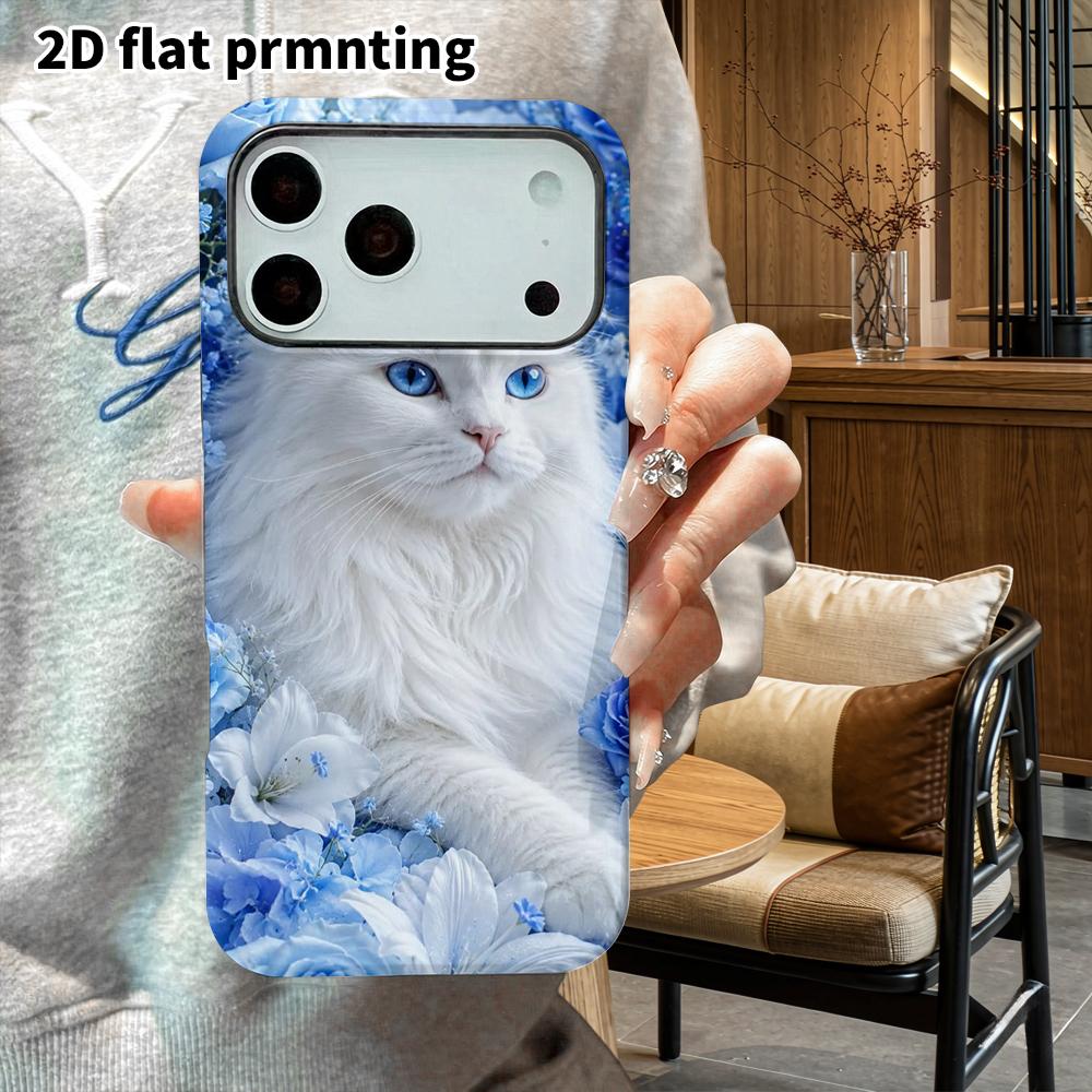 Phone Case: 2D Flat Design Suitable for iPhone 18, 17, 16, 15, 14, 13 Pro Film Protective Case, Couple Style, Blue-eyed White Cat, Christmas and Hallo