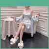 Silk Sleep Dress And Robe Set For Women With V Neck And Backless Design For Home Relaxation